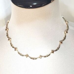 CW Sterling Yellow Diamond Shape Rhinestone Scalloped Boho Chic Necklace